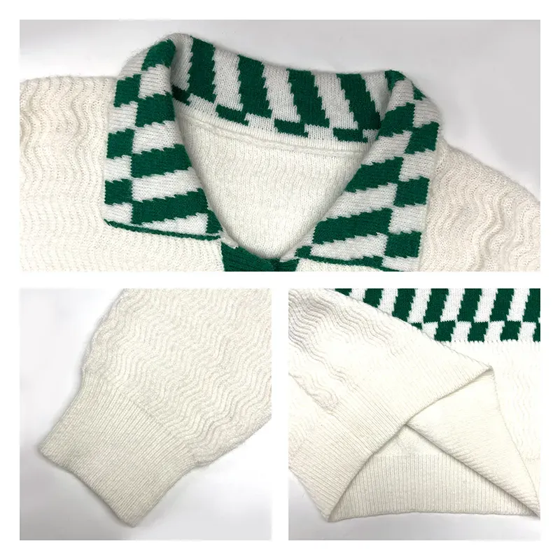 Retro Checkered Jacquard Cable Knit Polo Sweater Knitting Details