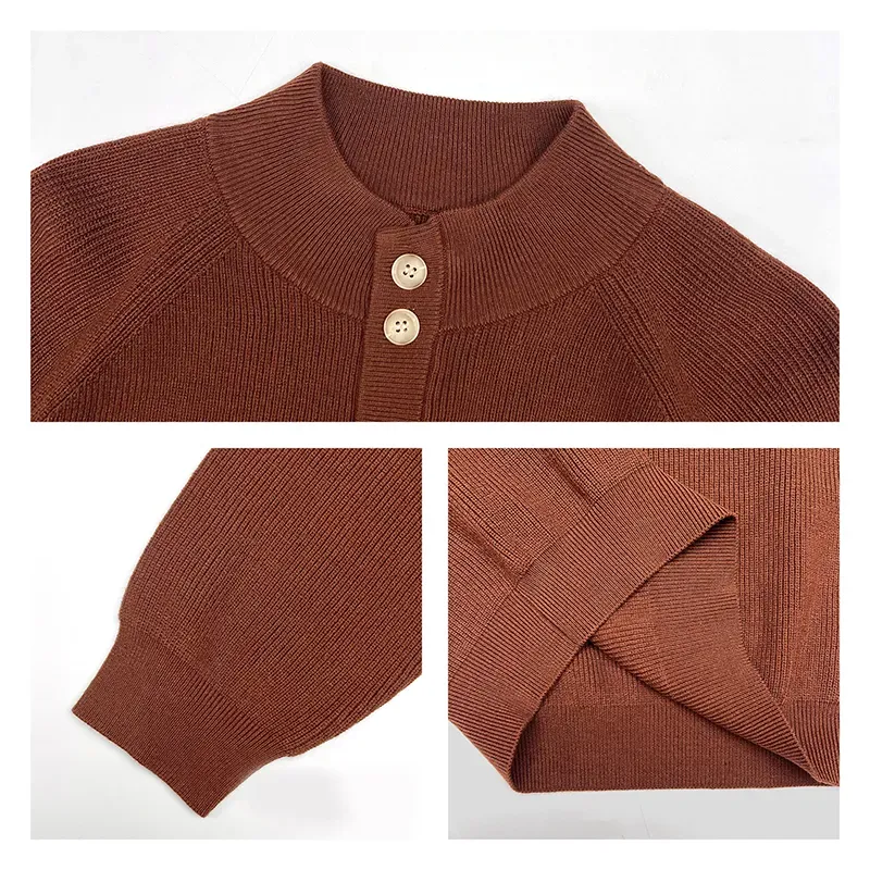 Classic Fine Gauge Textured Raglan Sleeve Henley Pullover Knitting Details