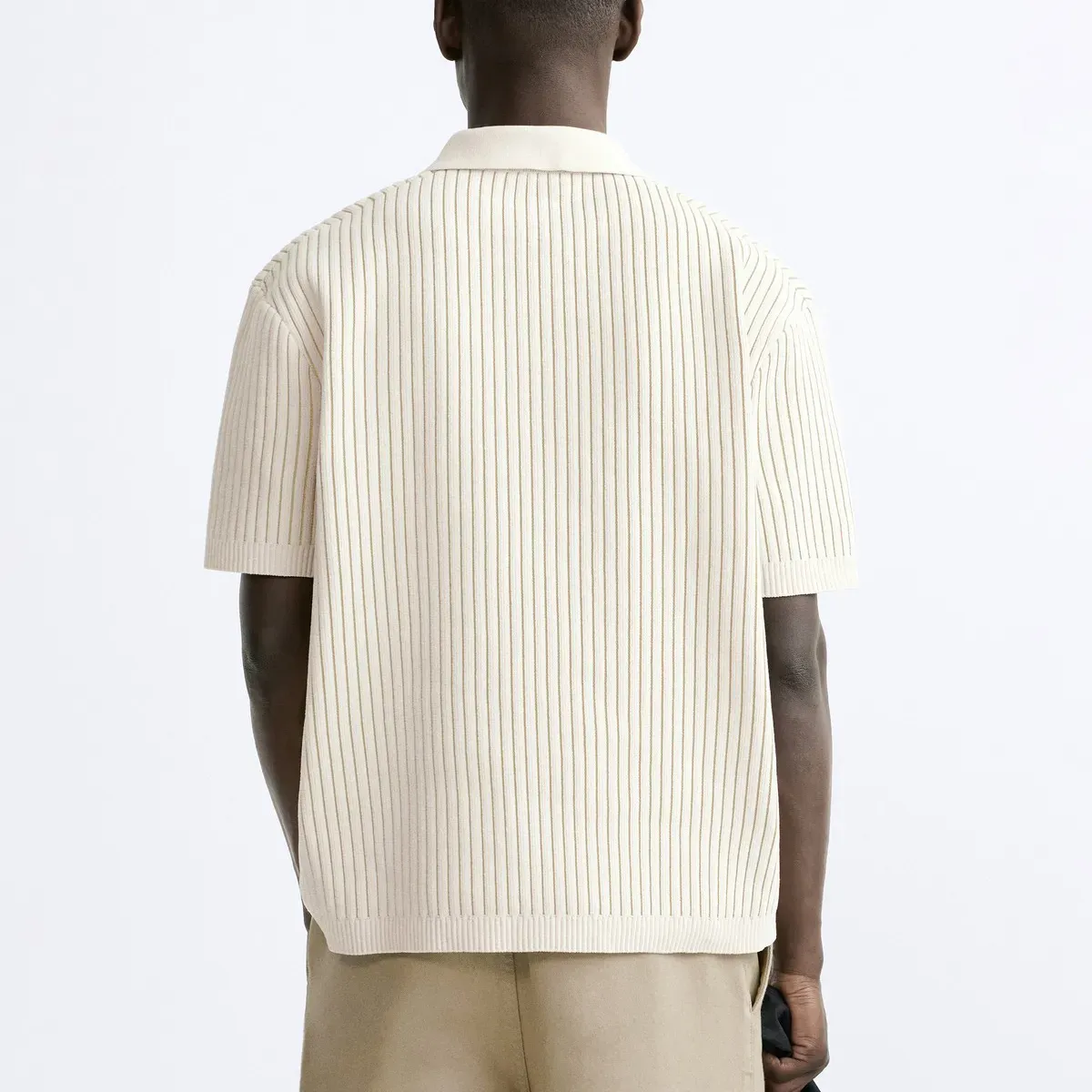 Vertical Ribbed Business Casual Knit Polo Shirt Model Showcase Back