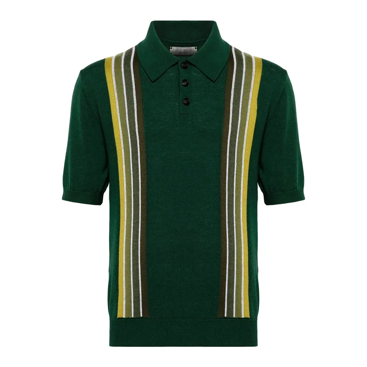 Retro Vertical Striped Business Casual Knit Polo Shirt Green Front