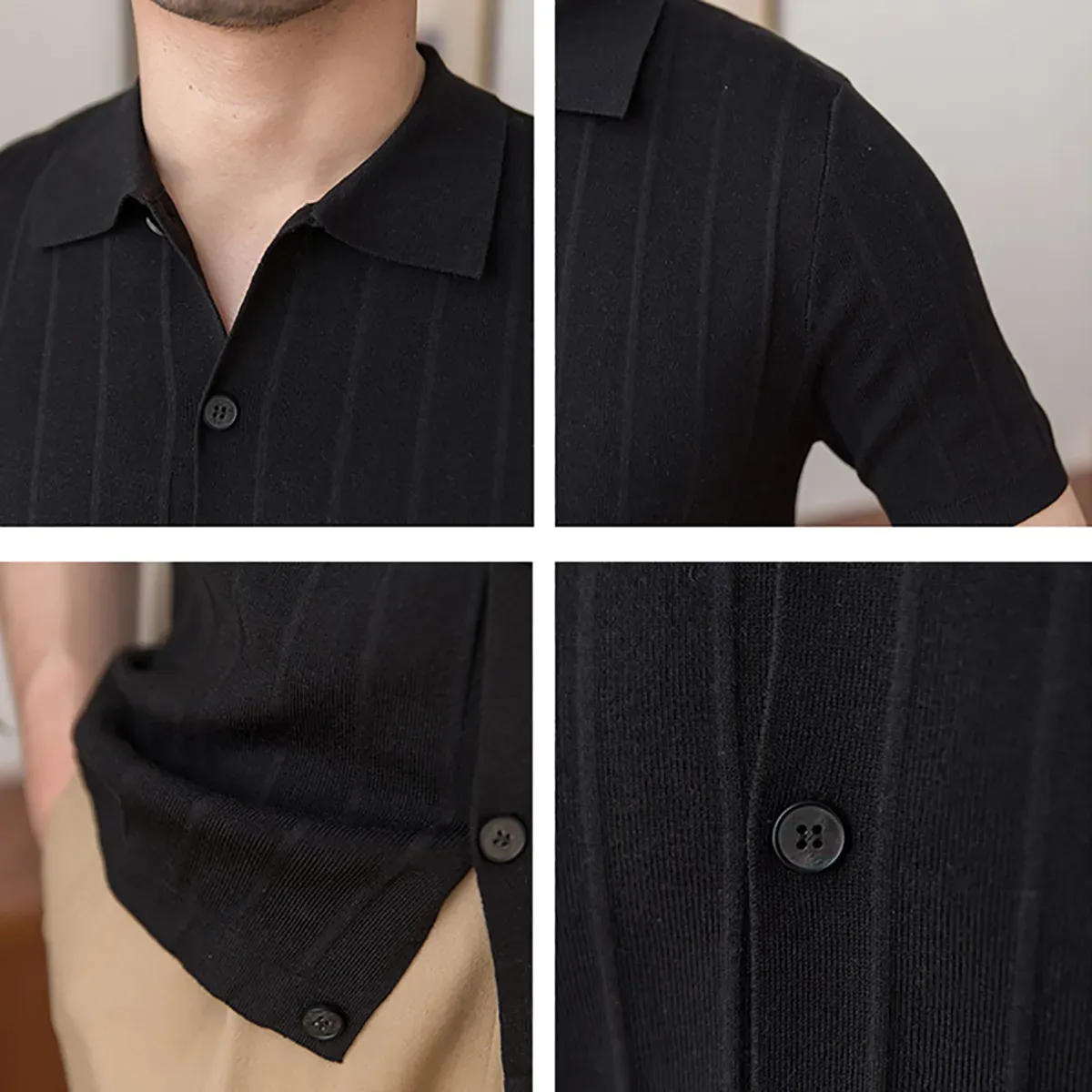 Golf Athleisure Cool-Touch Ribbed Knit Polo Cardigan Knitting Details