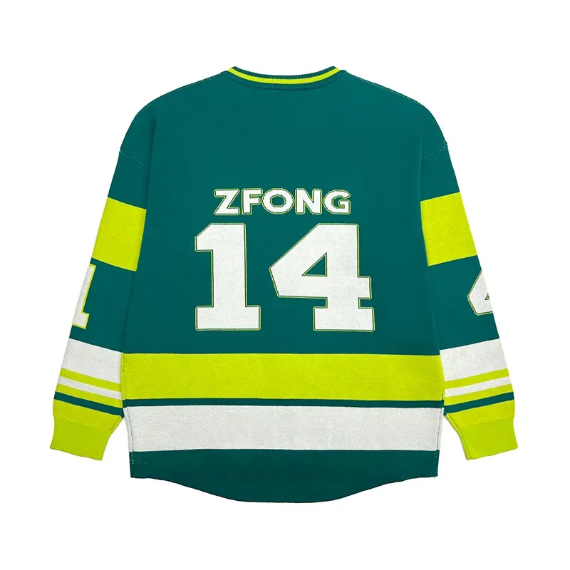 Varsity V-Neck Hockey Jersey Style Jacquard Sweater Back