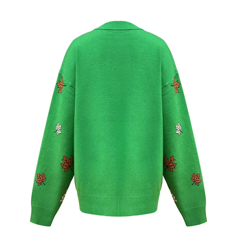 Forest Deer Landscape Jacquard Mock Neck Sweater Back