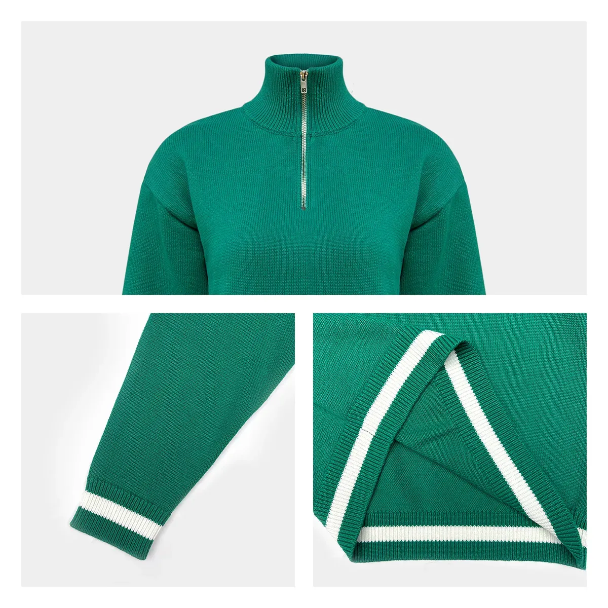 Retro Tennis Core Quarter-Zip Mock Neck Sweater Knitting Details