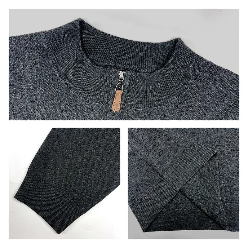 Classic Quarter-Zip Mock Neck 12GG Fine Knit Sweater Knitting Details