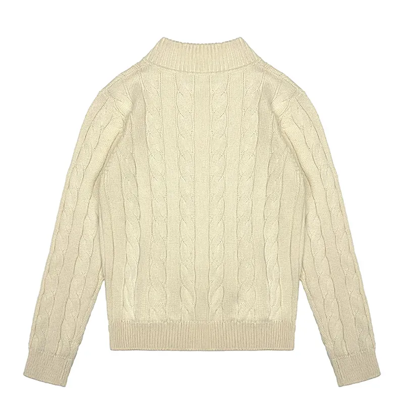 Heavyweight Cable Knit Zip Cardigan: Stand Collar Sweater Back