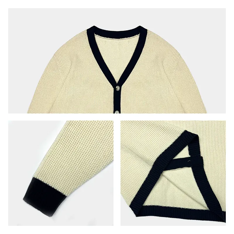 Silk-Touch Contrast V-Neck Cardigan Knitting Details
