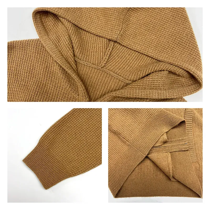 Custom Waffle Knit Zip Hoodie: Versatile Commuter Sweater Knitting Details