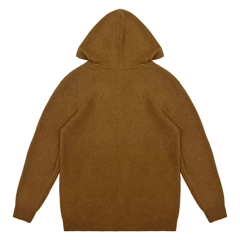 Custom Waffle Knit Zip Hoodie: Versatile Commuter Sweater Back