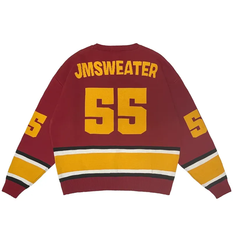 Custom Varsity V-Neck Sweater: Retro Intarsia Knit Pullover Back