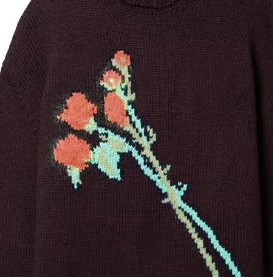Floral jacquard knit sweater detail close-up by jmsweater.com