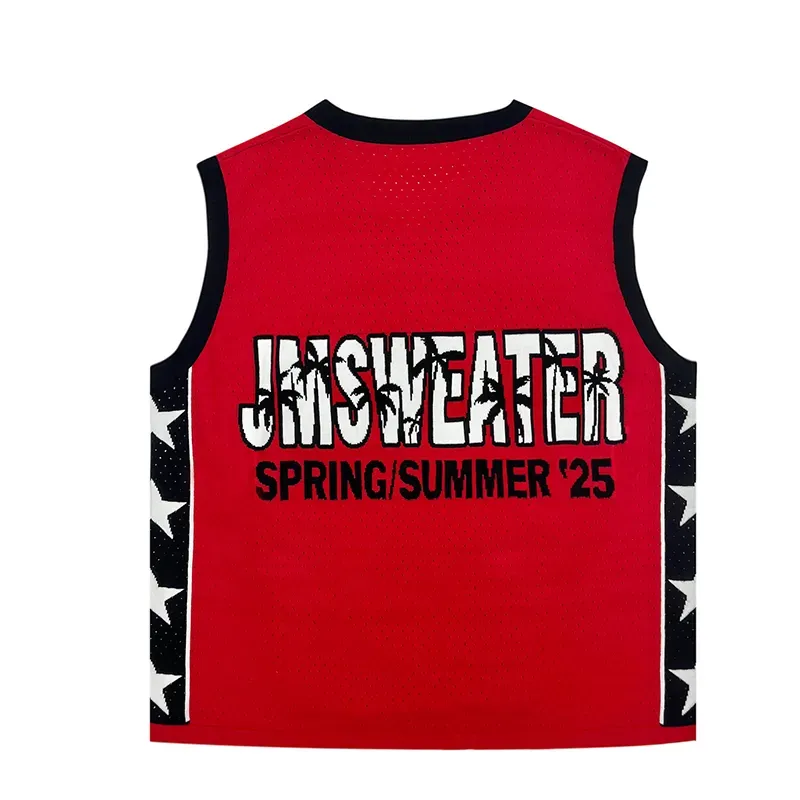 Custom Varsity Knit Vest: Retro Intarsia Basketball Jersey Back
