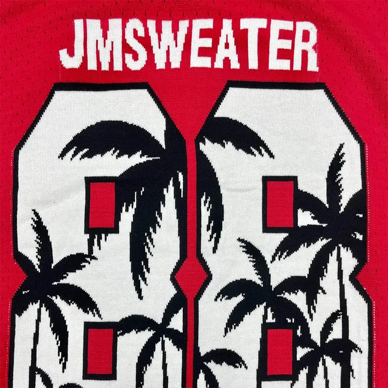 Custom Varsity Knit Vest: Retro Intarsia Basketball Jersey Knitting Details