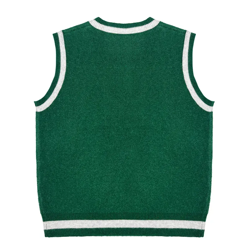 Custom 90s Retro V-Neck Knit Vest: Intarsia Varsity Pullover Back
