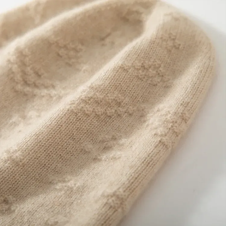 Seamless Pointelle Cashmere Beanie - Fine-gauge Stitch Detail