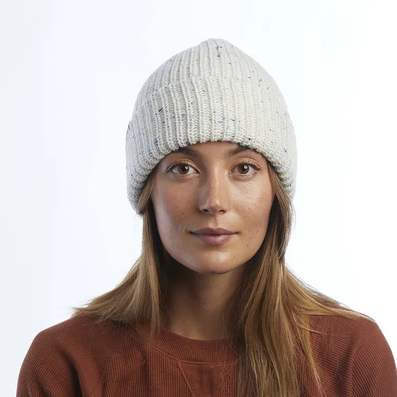 Custom Speckled Ribbed Beanie: Retro Donegal Winter Hat Model Showcase