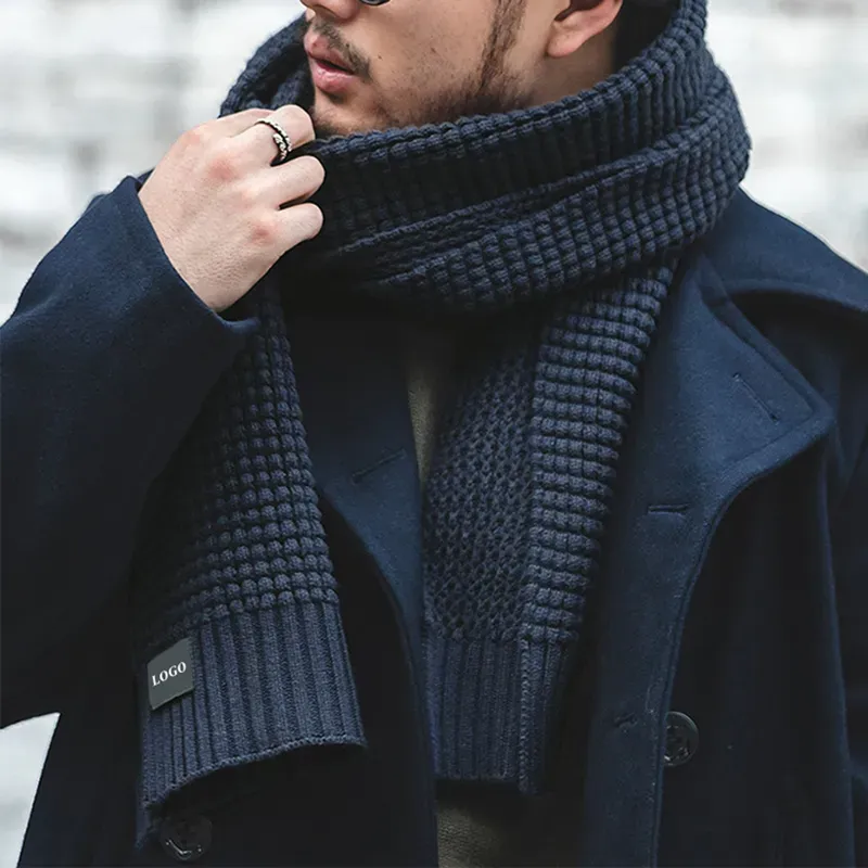 Custom Logo Textured Knit Scarf: Half-Cardigan Winter Wrap Model Showcase One