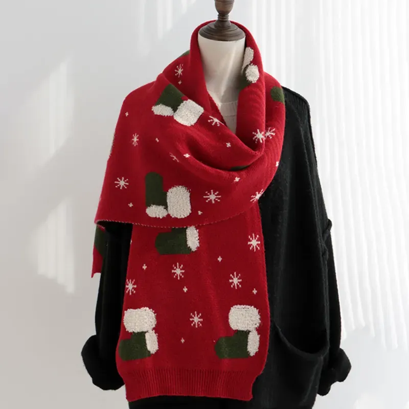 Custom Christmas Jacquard Scarf: Festive Winter Gift Shawl Model Showcase
