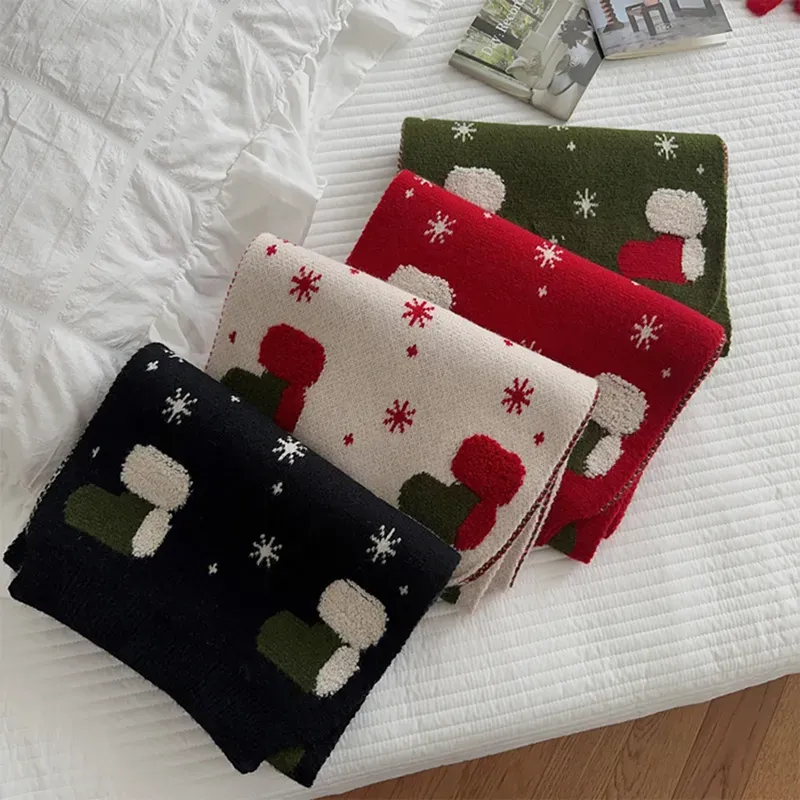 Custom Christmas Jacquard Scarf: Festive Winter Gift Shawl Flat Display