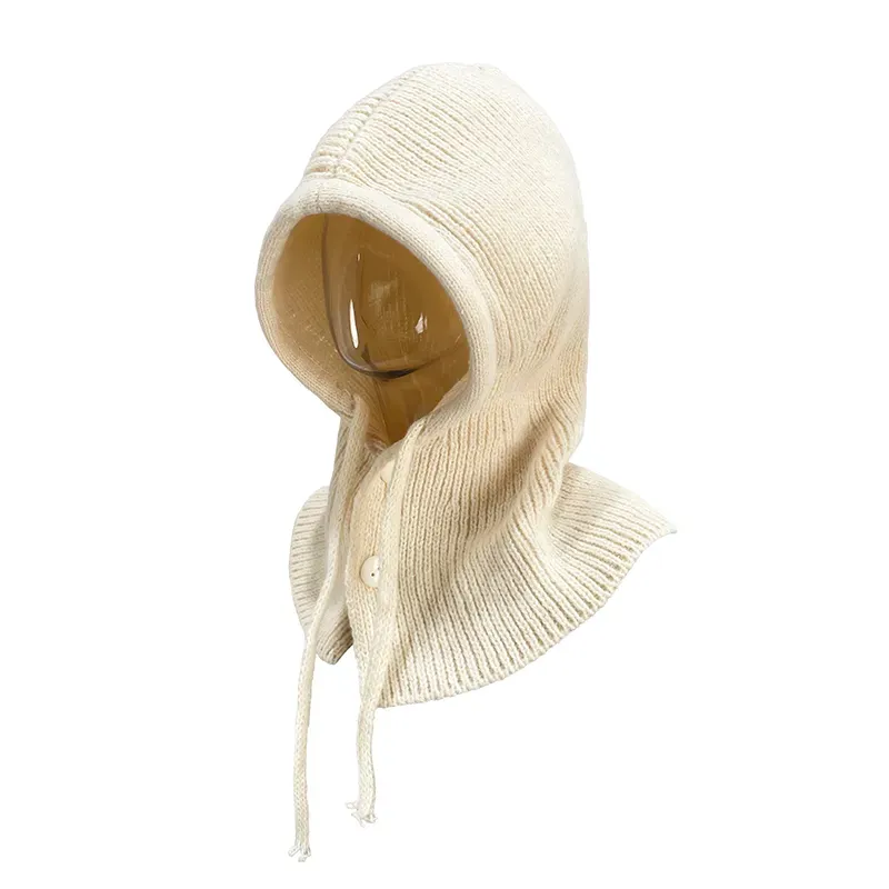 Custom Knit Balaclava Hat: Winter Buttoned Hooded Cap Side Display