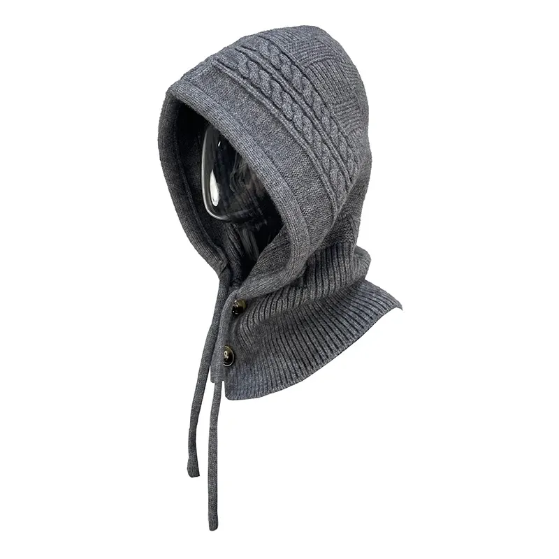 Custom Cable-Knit Balaclava Hood: Winter Scarf Cap Side Display