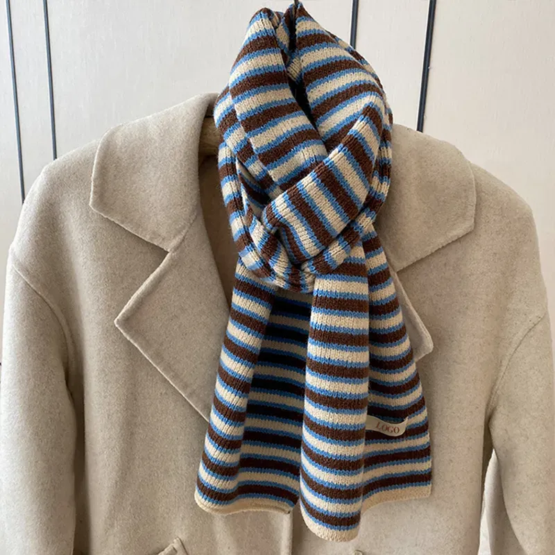 Custom Striped Knit Scarf: Multi Color Winter Muffler Details Display