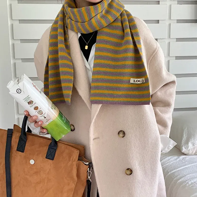 Custom Striped Knit Scarf: Multi Color Winter Muffler Model Showcase
