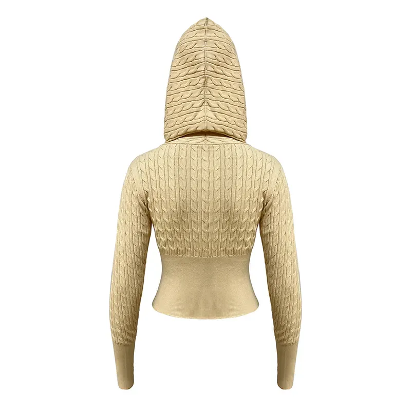 Custom OEM Cropped Knitted Hoodie: Zip-Up Cardigan Back