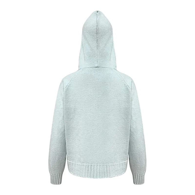 Custom Fuzzy Knitted Hoodie: Wholesale Zip Up Cardigan Jacket Back
