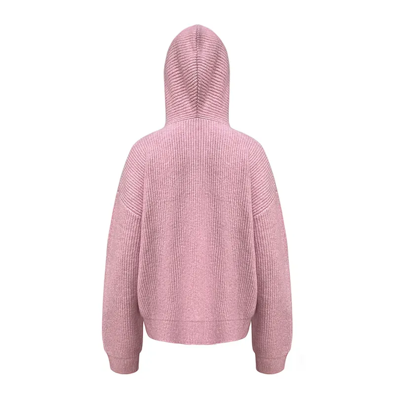 Custom Hooded Sweater: Wholesale Shaker Stitch Jacket Back