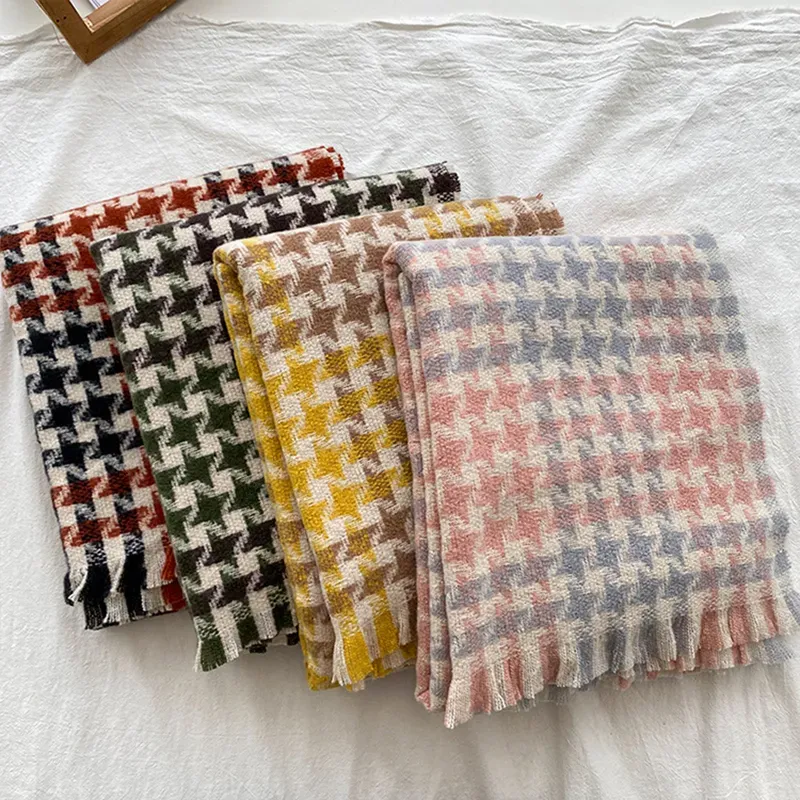 custom-houndstooth-woven-scarf-wholesale-plaid-shawl-flat-display