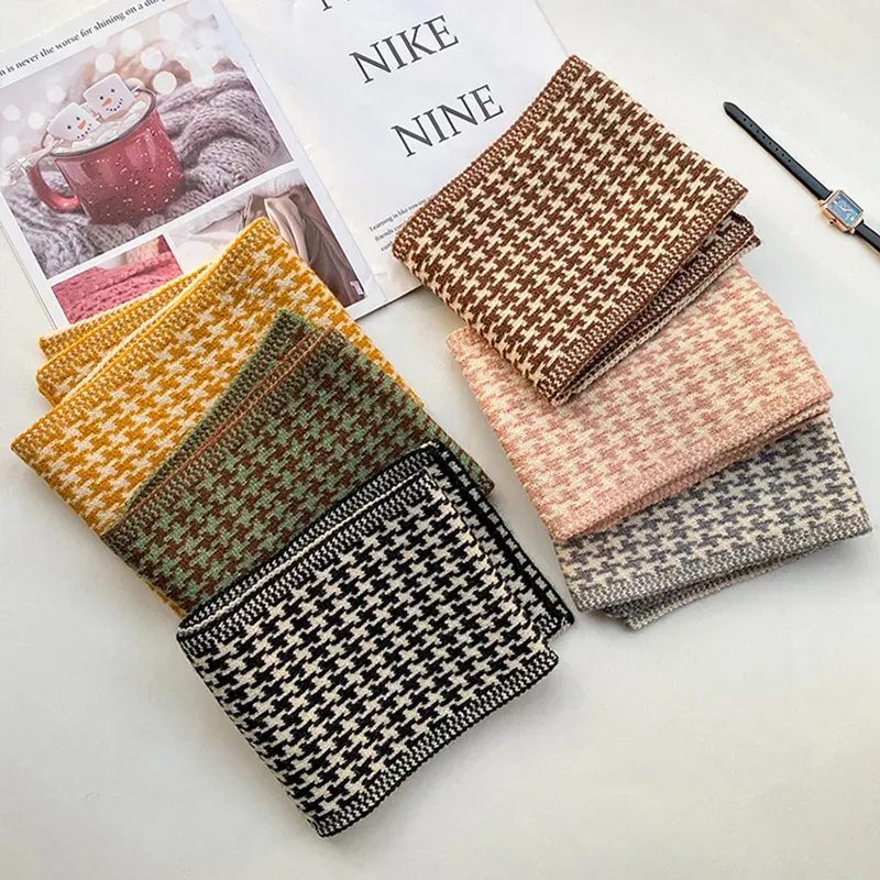 custom-houndstooth-knit-scarf-wholesale-skinny-muffler-flat-display