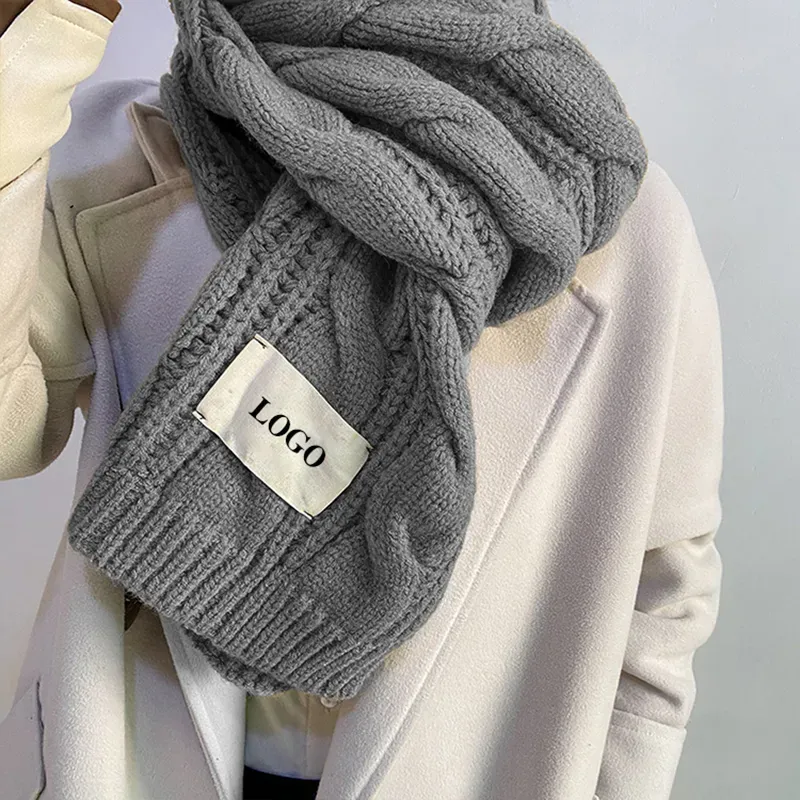 custom-cable-knit-scarf-wholesale-chunky-winter-muffler-grey