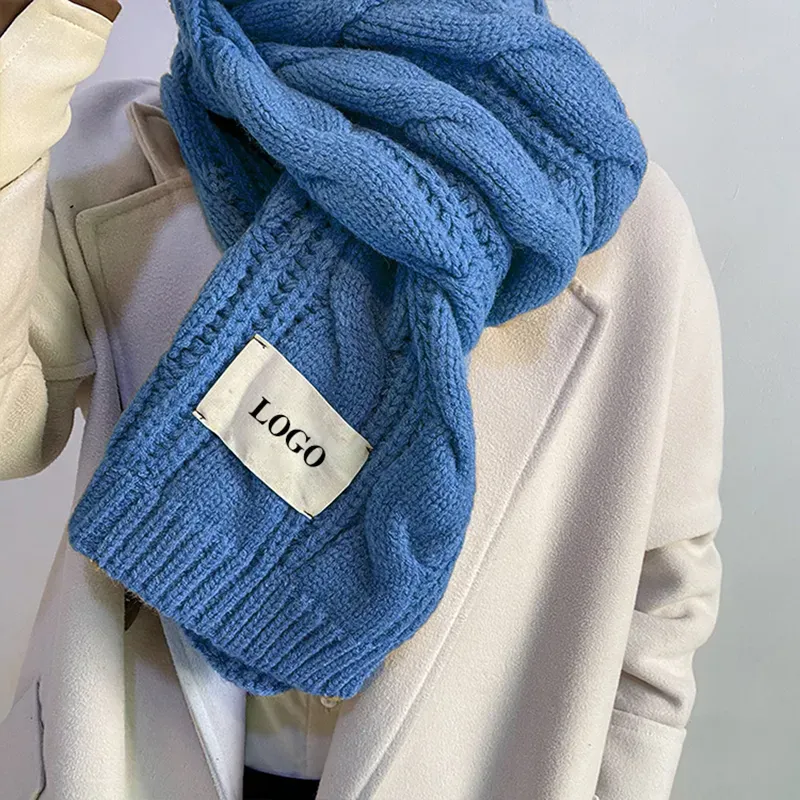 custom-cable-knit-scarf-wholesale-chunky-winter-muffler-blue