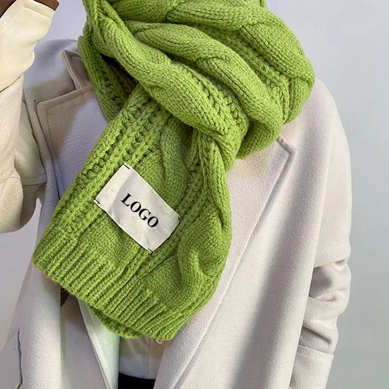 custom-cable-knit-scarf-wholesale-chunky-winter-muffler-green