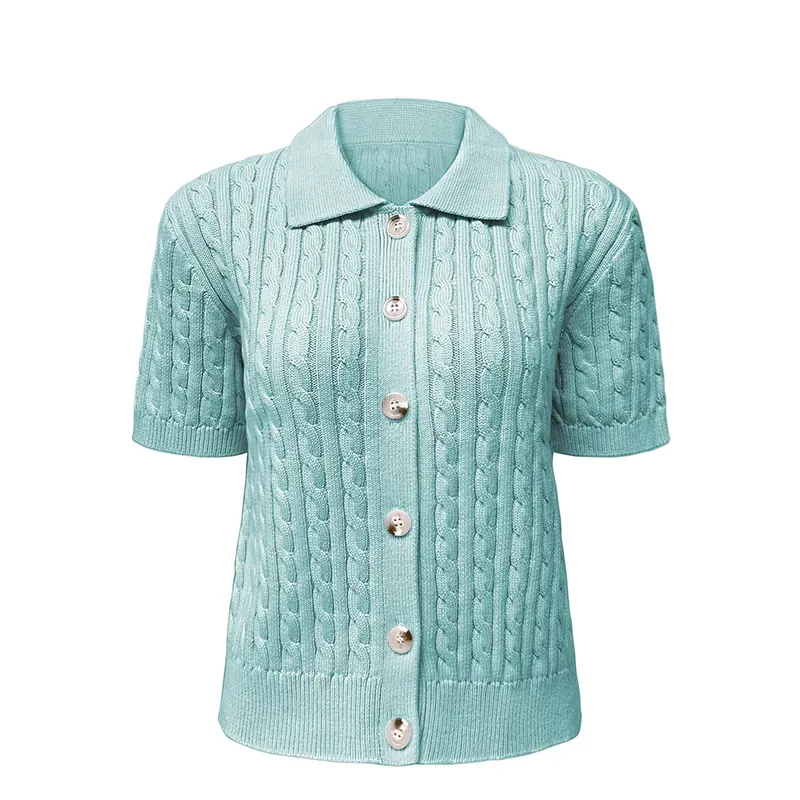 custom-cable-knit-polo-scarf-short-cardigan-cyan