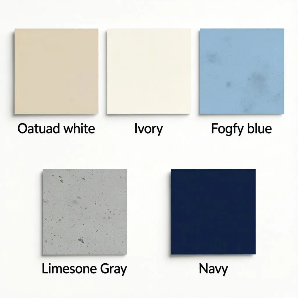 Luxury knitwear color palette featuring oat white ivory foggy blue limestone gray and navy for summer sweater collection