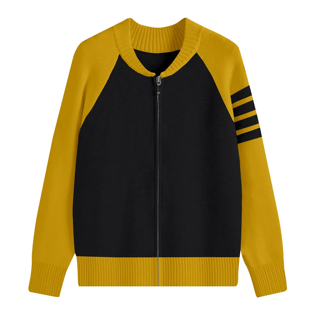 Retro Athletic Yellow/Black Color-Block Raglan Zip-Up Jacket