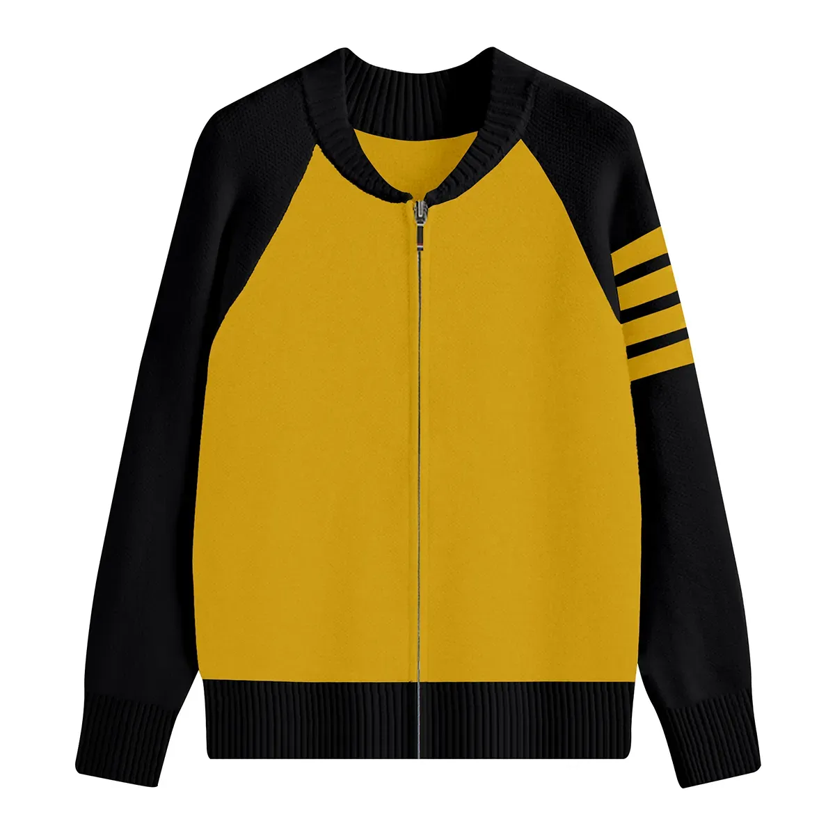 Retro Athletic Black/Yellow Color-Block Raglan Zip-Up Jacket