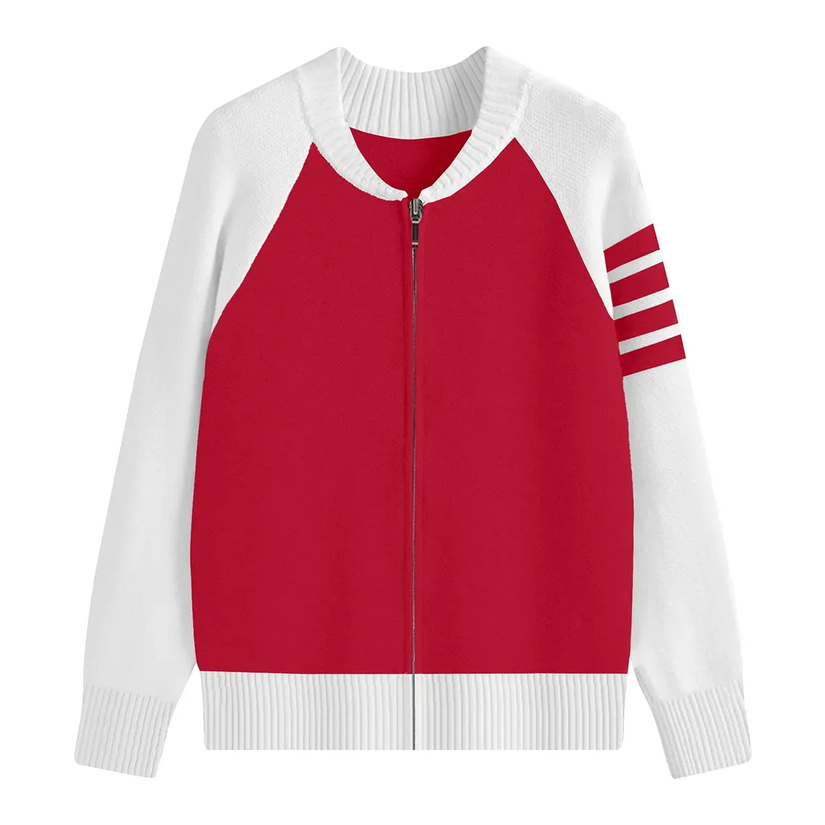 Retro Athletic White/Red Color-Block Raglan Zip-Up Jacket