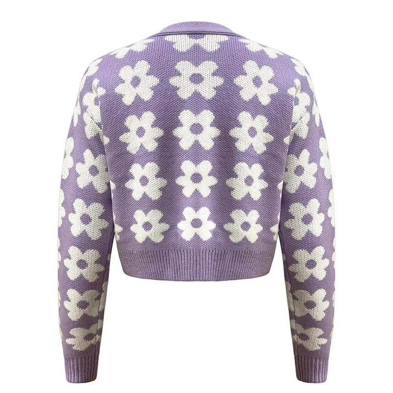 Chic Daisy Jacquard V-Neck Floral Knit Cardigan Back