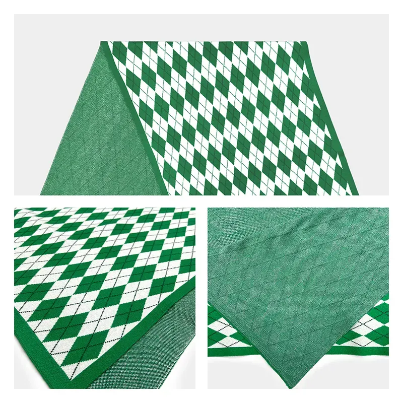 Classic Argyle Jacquard 12GG Soft Fine Knit Scarf Knitting Details