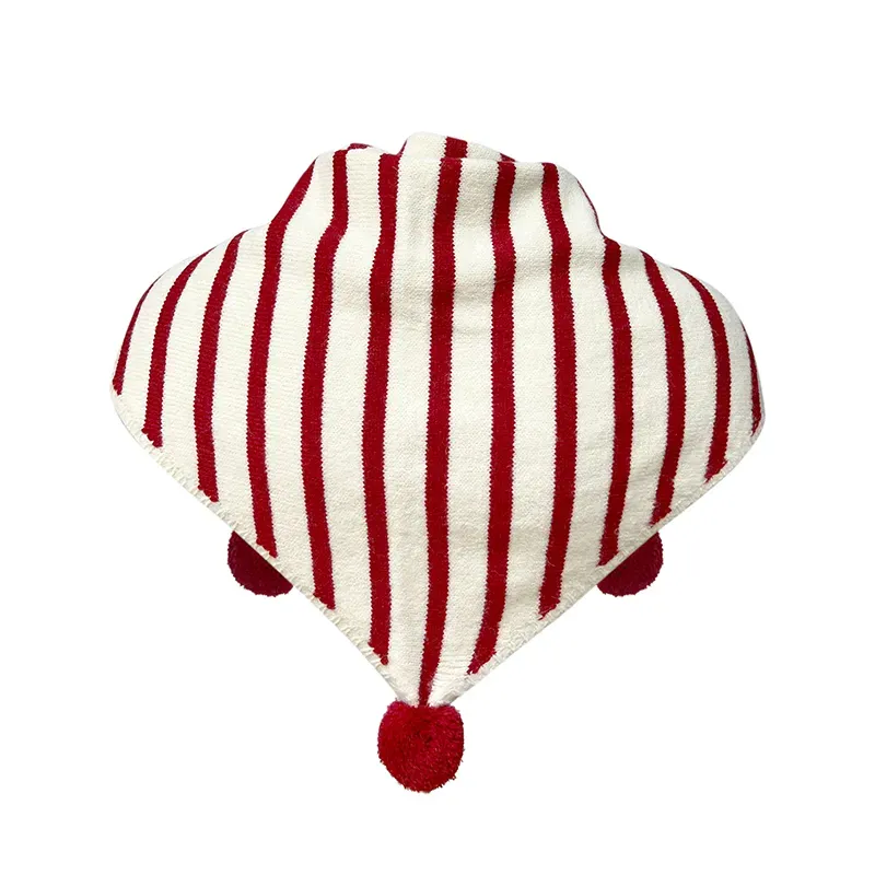 Striped Jacquard 12GG Knit Beanie With Pom-Poms & Tassels Back