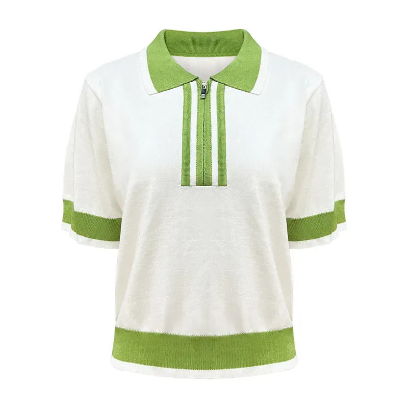 Retro Varsity Collegiate Sets: 14GG Fine Knit Polo Tracksuit Top Green