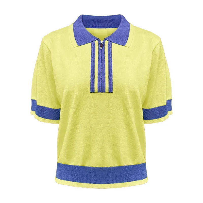 Retro Varsity Collegiate Sets: 14GG Fine Knit Polo Tracksuit Top Yellow