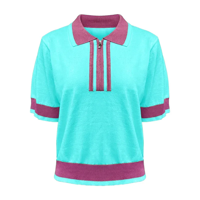 Retro Varsity Collegiate Sets: 14GG Fine Knit Polo Tracksuit Top Light Green