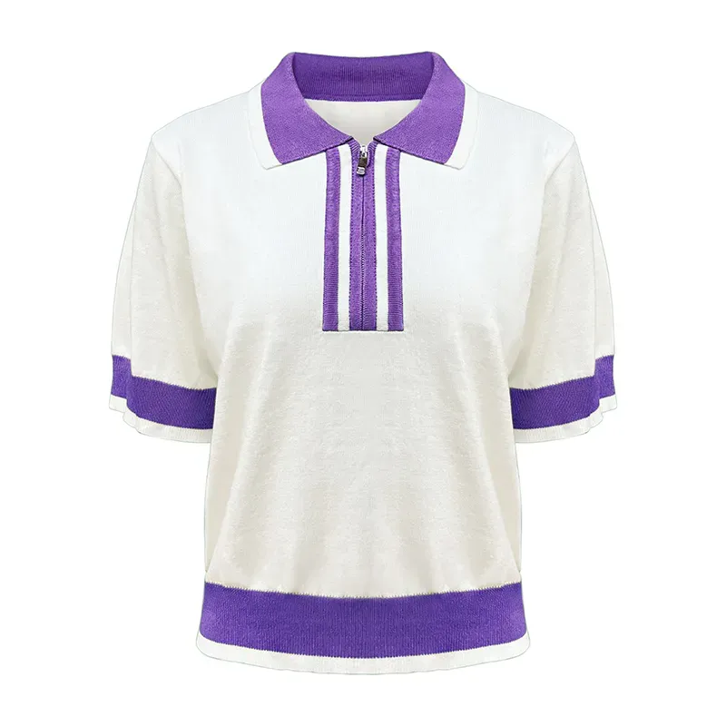 Retro Varsity Collegiate Sets: 14GG Fine Knit Polo Tracksuit Top Purple