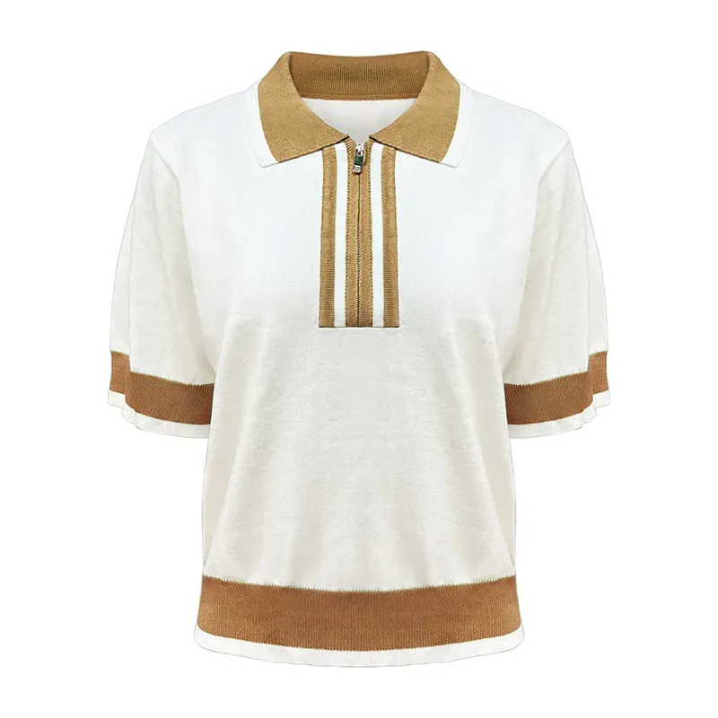 Retro Varsity Collegiate Sets: 14GG Fine Knit Polo Tracksuit Top Brown