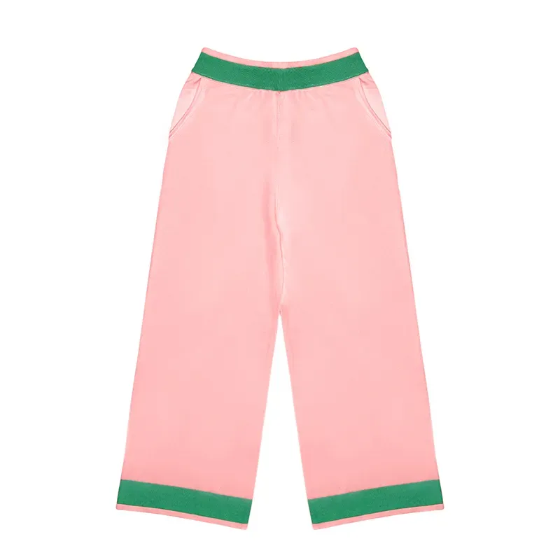 Retro Varsity Collegiate Sets: 14GG Fine Knit Polo Tracksuit Pink Pants