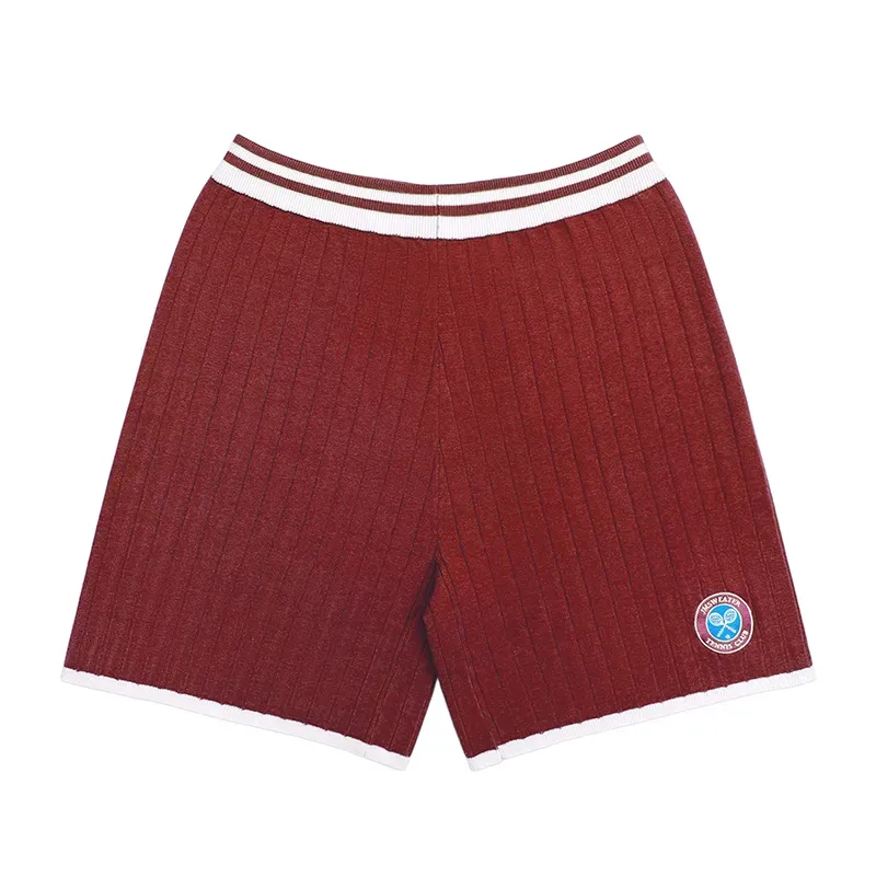 Retro Varsity Collegiate Sets: Ribbed V-Neck Tennis Knit Pants Red